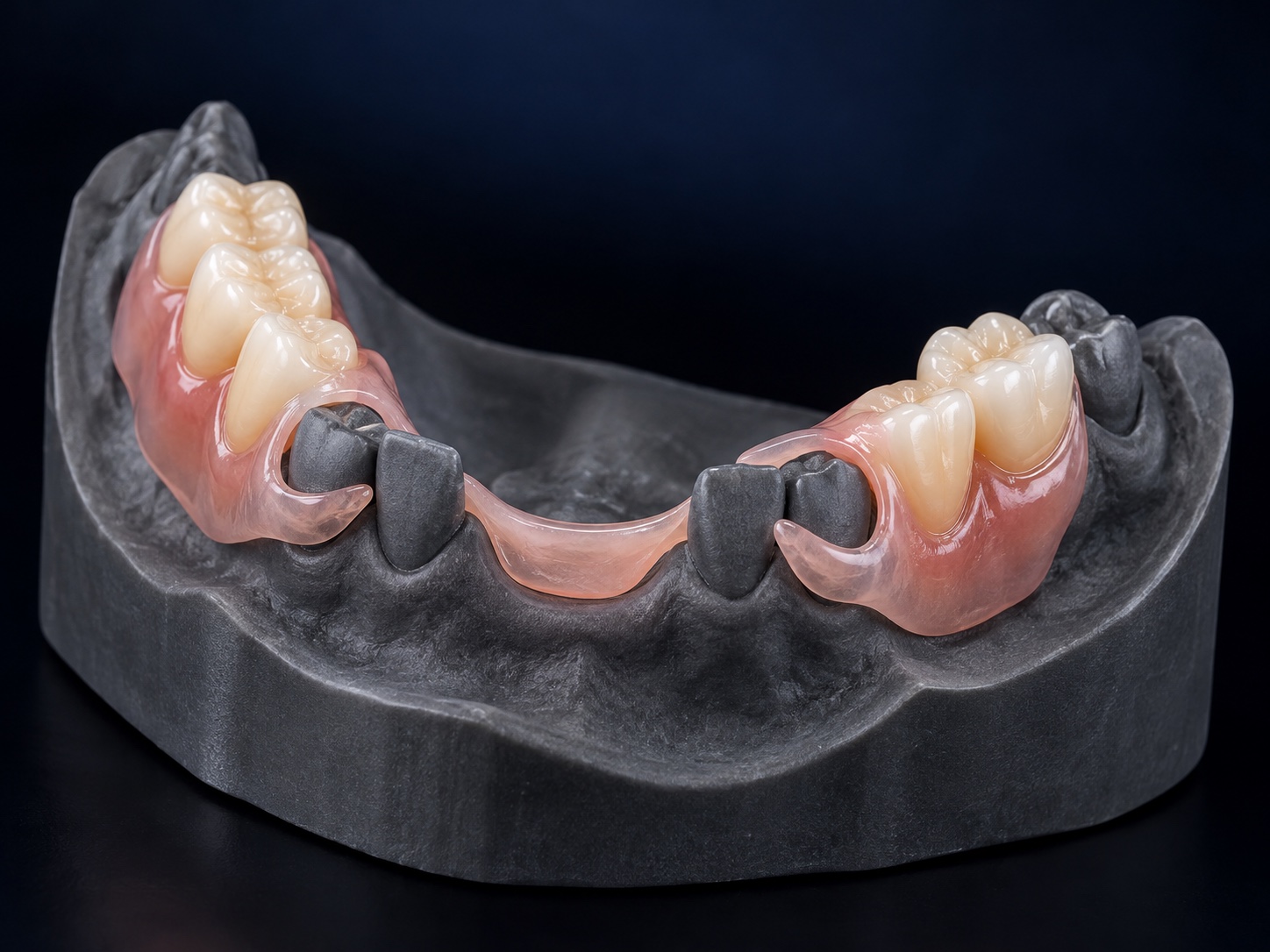 Illustrative flexible removable partial denture on a dental model